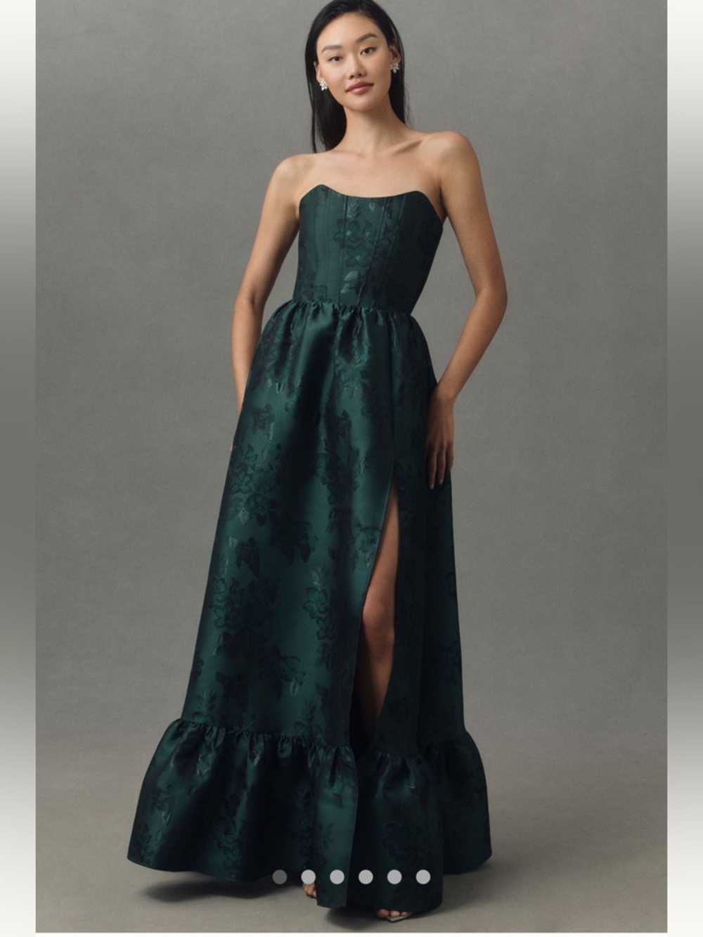 V. Chapman Anthropologie Green Jacquard Charlotte Strapless Corset Slit Dress 10